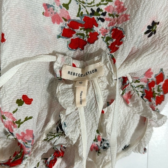 REBECCA TAYLOR Marguerite Silk Floral Ruffled Racerback Crinkle Gauzy Tank sz 10 - Picture 4 of 9